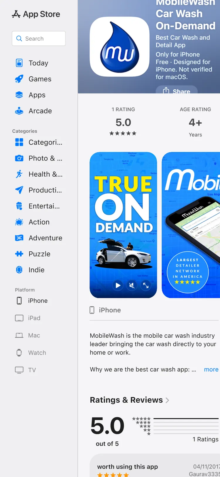 MobileWash website