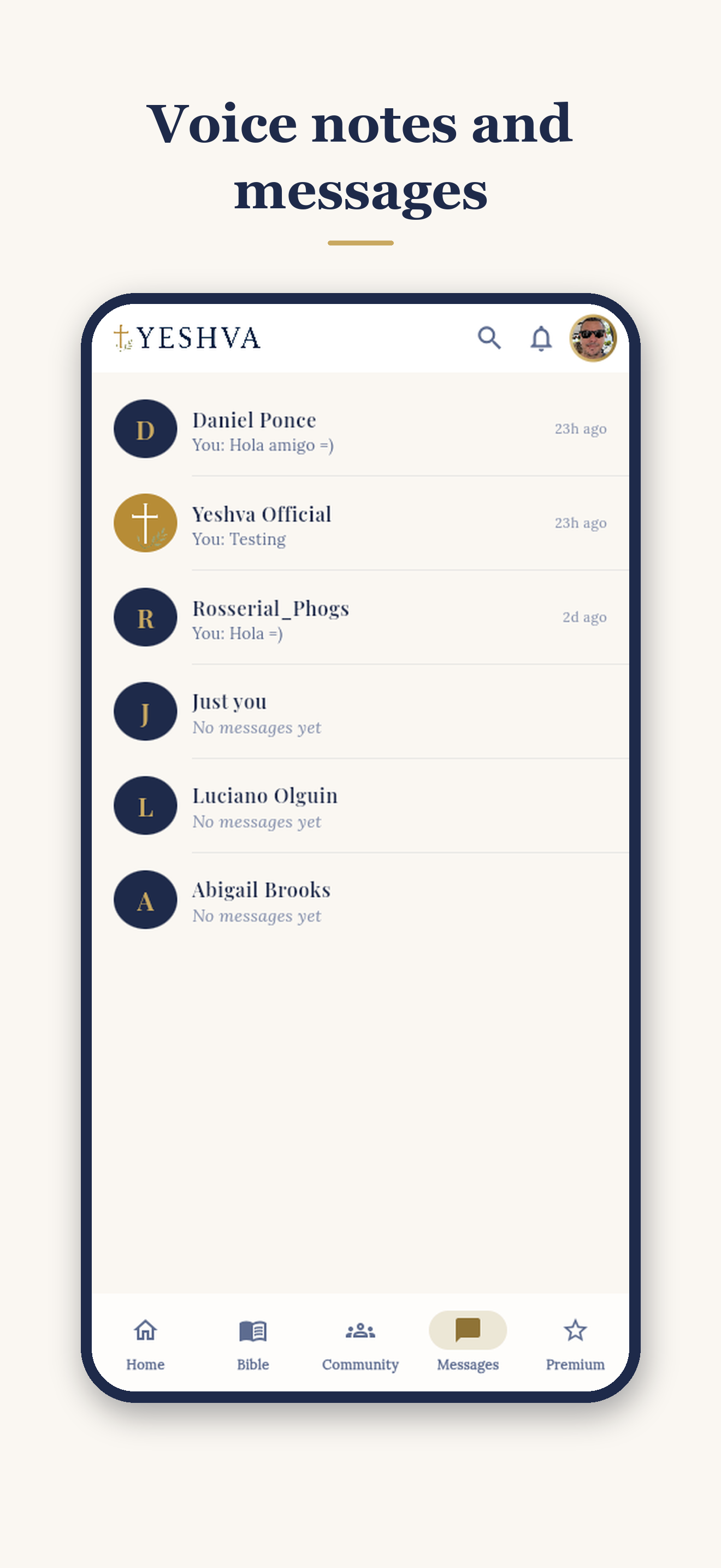 Yeshva Direct messaging mobile app screen